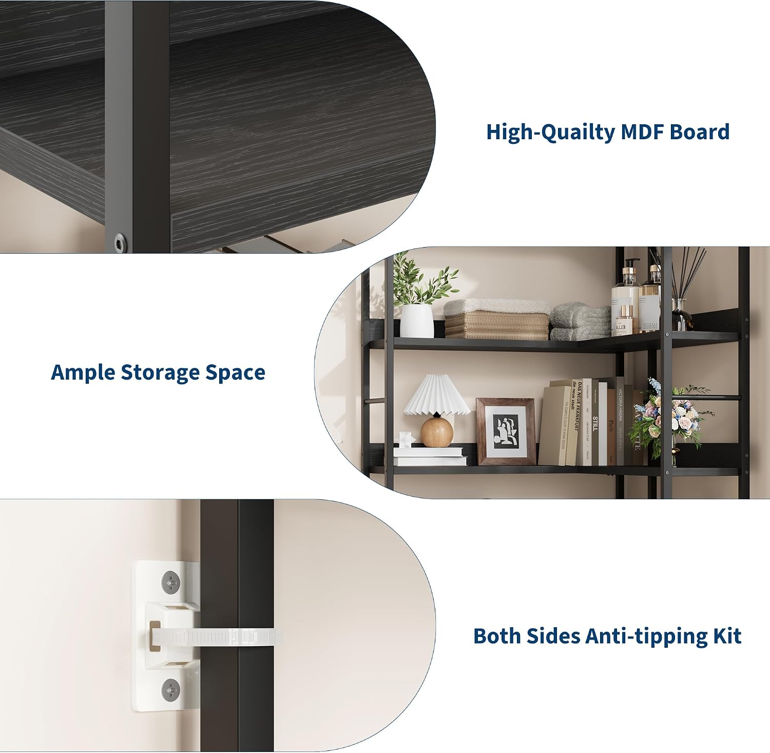 GarveeHome Arched Bookshelf Corner Bookcase, L Shaped Bookshelf Industrial Corner Bookshelves, Large Bookcase with Metal Frame, Corner Shelf Arch Display Rack for Living Room Bedroom