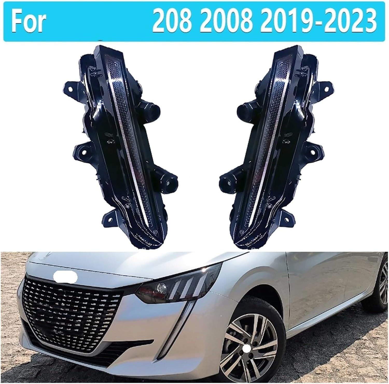 Car Day Light Compatible With Peugeot 208 2019 2020 2021 2022 2023 Front LED DRL Daytime Running Lights Lamps 9824241280 9824241480(Left)