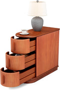LITTLE TREE End Table with 3 Drawers, No Assembly Required & Closed Back Side Table, Mid-century Modern Sofa Side Table, Brown Side End Table for Living Room, Slim Nightstand Bedside Table for Bedroom