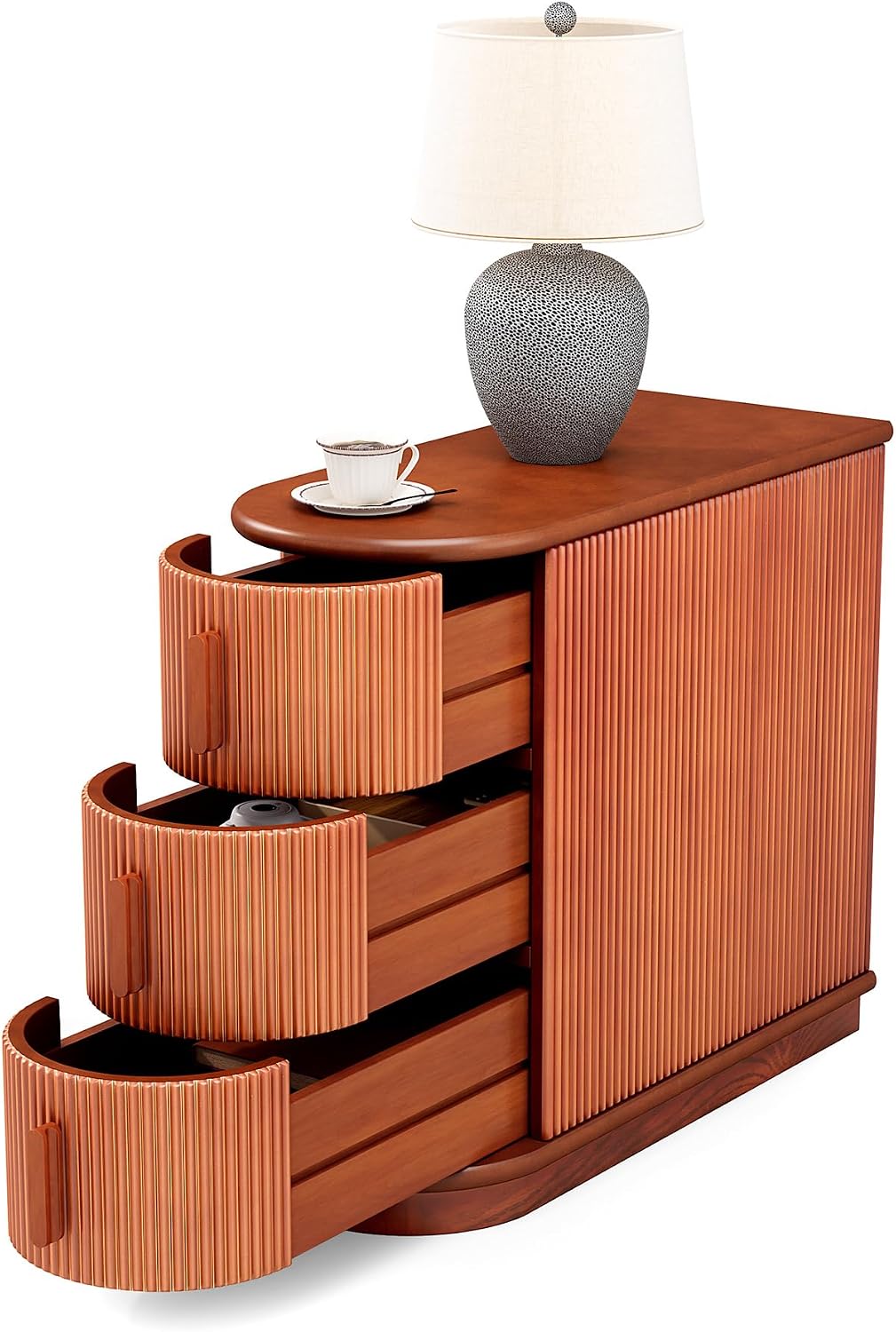 LITTLE TREE End Table with 3 Drawers, No Assembly Required & Closed Back Side Table, Mid-century Modern Sofa Side Table, Brown Side End Table for Living Room, Slim Nightstand Bedside Table for Bedroom