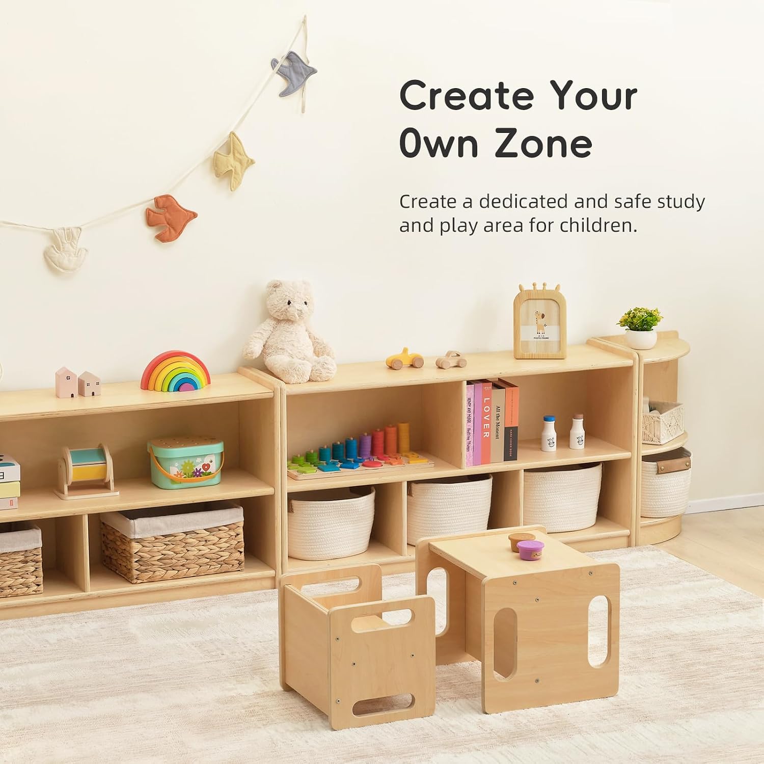 OOOK 2-Shelf Montessori Shelf Toy Organizers and Storage for Kids, 3-Section Wooden Storage Cabinet Shelves for Classroom, Kindergarten, Kids Room, Playroom