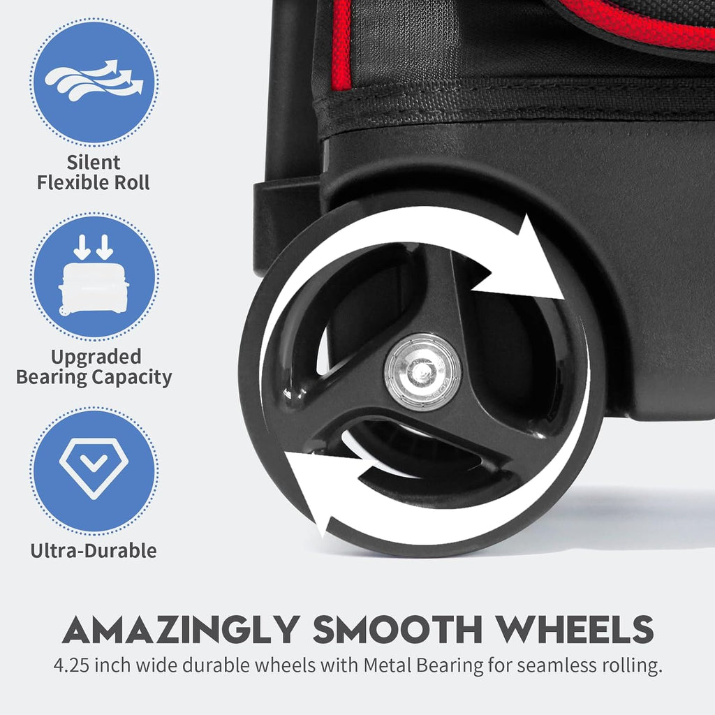 Mangrove 3 Ball Bowling Bag with Wheels & Shoe Compartment, Deluxe Bowling Ball Bag 3 Ball Roller, Rolling Triple-Ball Bag w/Accessory Pocket & Retractable Handle Extends to 40''