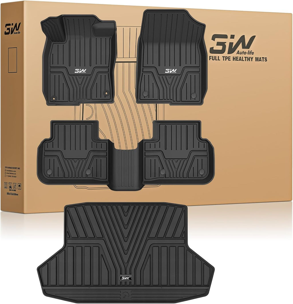 3W Floor Mats & Cargo Liner Fit for 2026 2022-2025 Honda Civic Sedan (Not Fit Hybrid/Manual/Hatchback), TPE Custom Fit Floor Liner and Trunk Full Set Car Mats