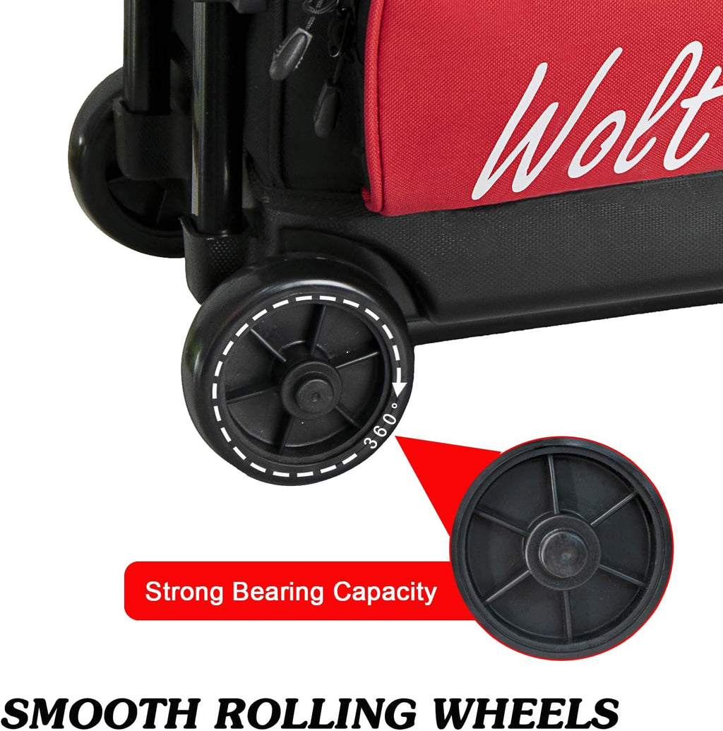 WOLT 3 Ball Bowling Bags with Wheels,Bowling Ball Bag 3 Ball Roller with Separate Shoe Compartment and Accessory Pocket, Retractable Handle Extends to 38''