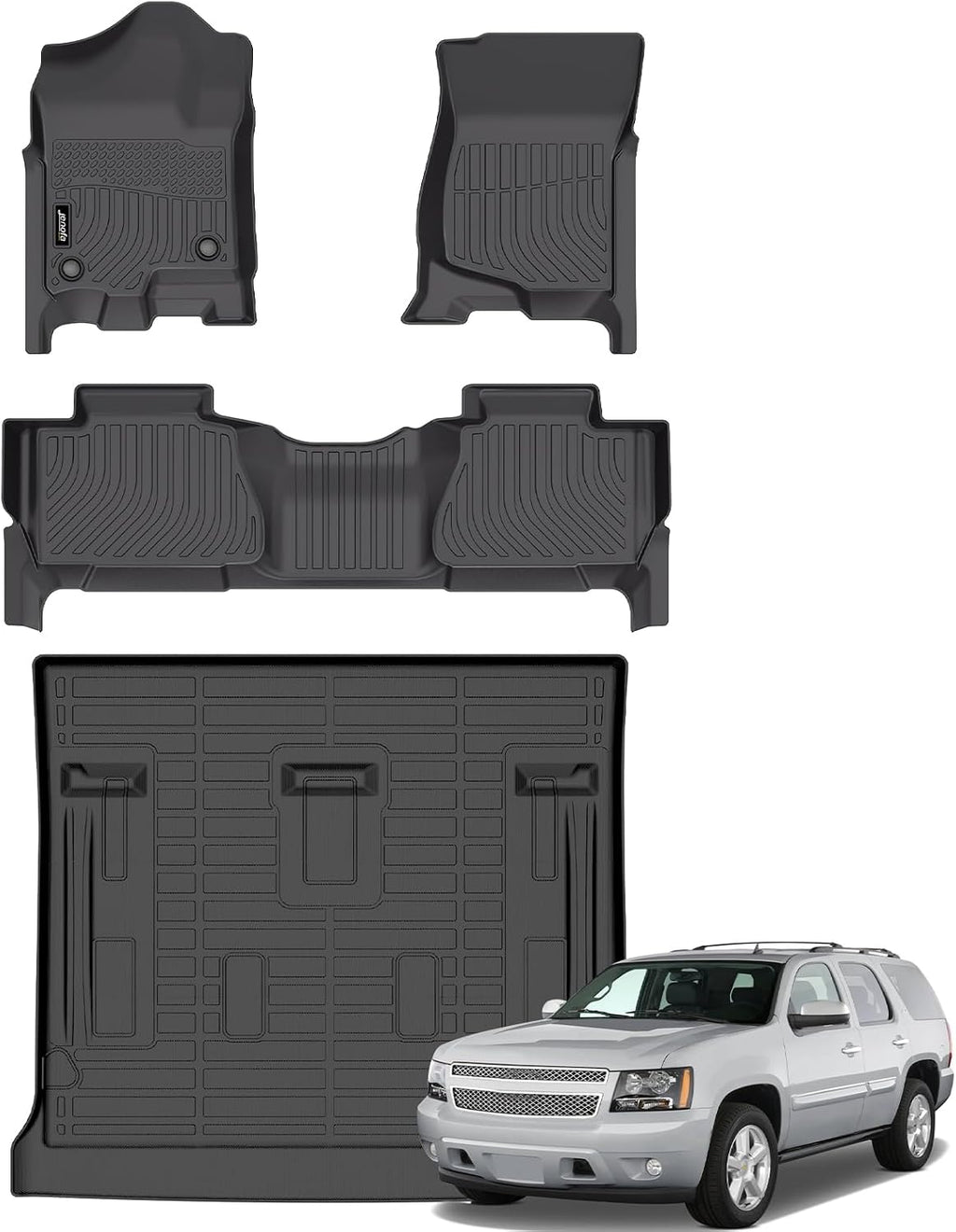 Jenofa-Floor Mats for Chevy Tahoe/GMC Yukon(Not XL)/Cadillac Escalade 2007-2014 All Weather Automotive Floor Mat Waterproof Durable Liners Custom Car Mat for Chevrolet Tahoe Accessories Black