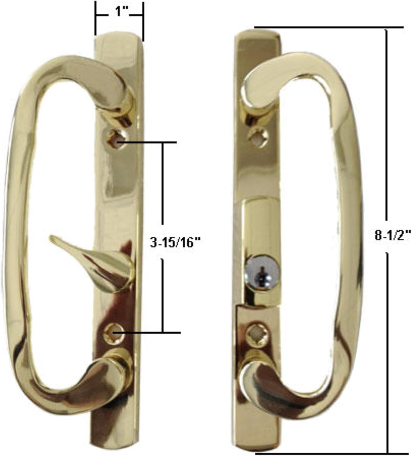8.5' Legacy Sliding Patio Glass Door Offset Latch Diecast Plated Gold Handle Set Replacement with Keys - Sash Controls 2265 Keyed Lock - Fits 3-15/16' Hole Spacing + 1-1/4' to 2-1/4' Door Thickness