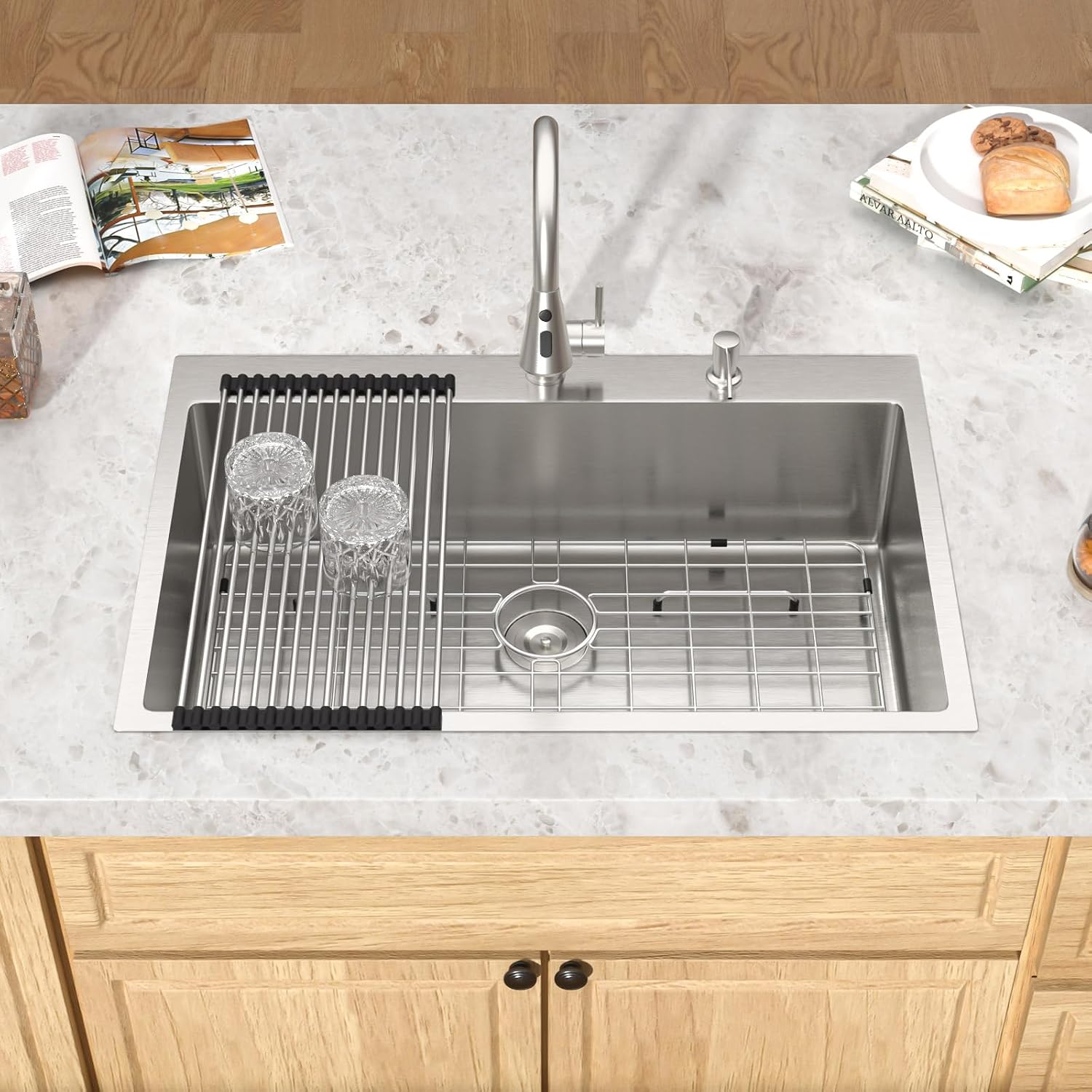 33x22 Drop in Kitchen Sink - 33 Inch 16 Gauge Stainless Steel Topmount Kitchen Sink Single Bowl Deep Over Counter Rectangular Sinks Basin Round Corners #TLT-0039