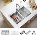 ATTOP 33 Inch Large Double Bowls Drop in Kitchen Sink,Nano Coating Stainless Steel Handmade Topmount Kitchen Sink