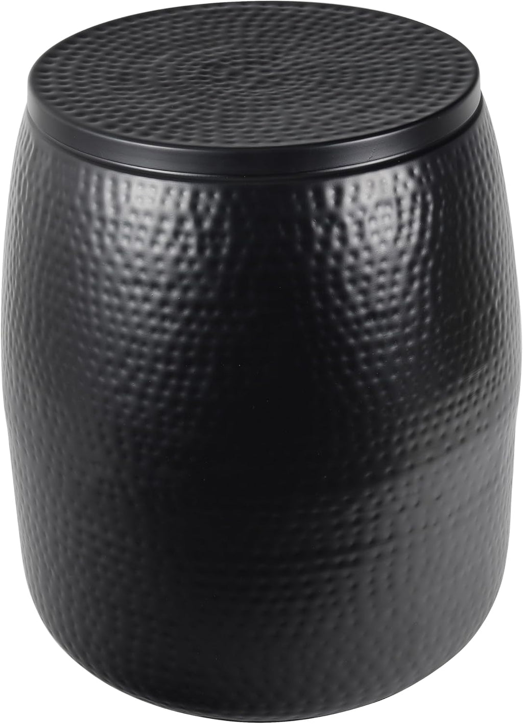 happimess SSL2000A Merida 19' Modern Rustic Hammered Metal Drum Storage Side Table with Lid, End Table for Decoration in Living Room, Bedroom, Bathroom, Matte Black