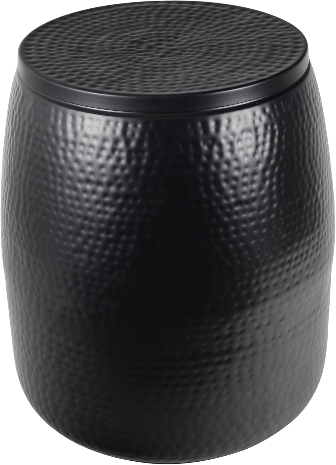 happimess SSL2000A Merida 19' Modern Rustic Hammered Metal Drum Storage Side Table with Lid, End Table for Decoration in Living Room, Bedroom, Bathroom, Matte Black