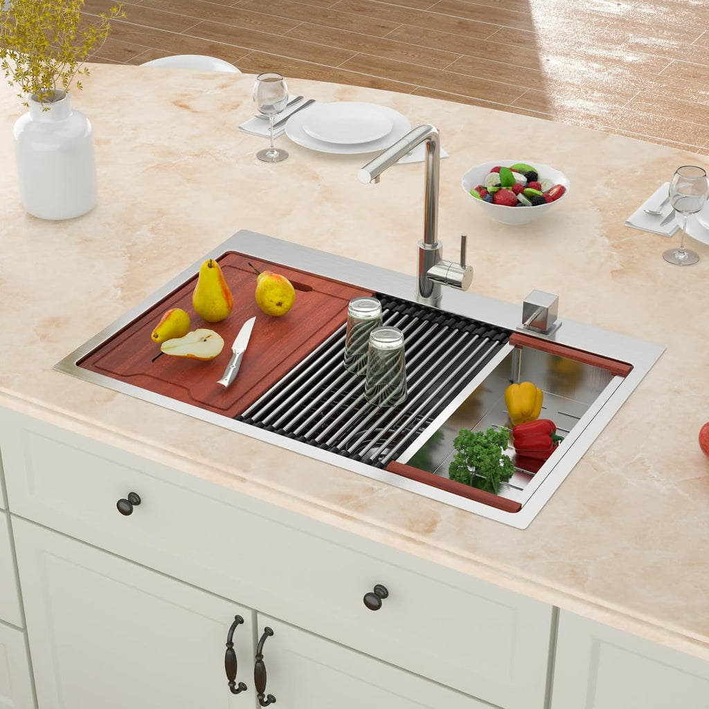 Drop In Kitchen Sink 30 Inch Kitchen Sink Large 304 Stainless Steel Above Counter Workstation Drop Sink Topmount 30x22x10 Single Bowl Kitchen Sinks