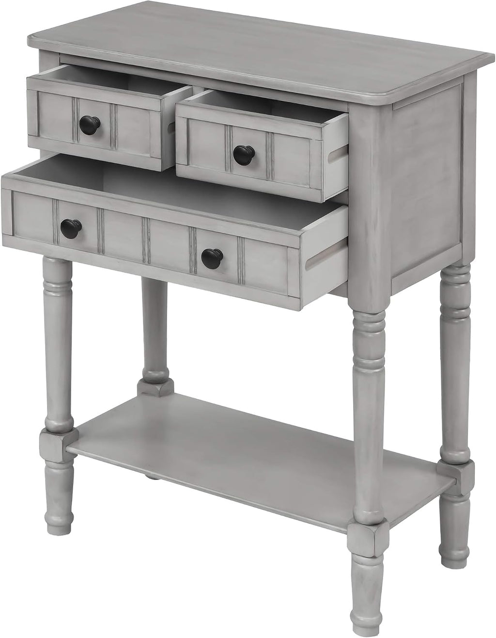 Knocbel Slim Antique Entry Console Table with Drawers & Bottom Open Shelf, Solid Wood Sofa Couch Table for Entryway Hallway Living Room (Gray Wash)