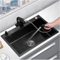 304 Stainless Steel Bar Sink Black Single Bowl Kitchen Sink Household Handmade RV Sink with Faucet and Drainage Kit Top Mount Or Undermount (Color : Black-B, Size : 75x45x22cm) (Blackb 60x45x22cm