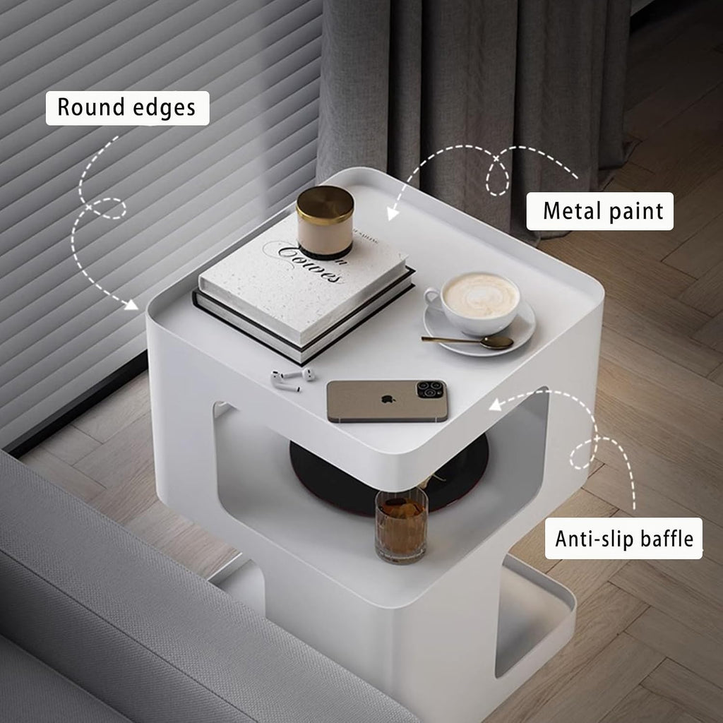 Modern Metal Side Table with Storage,Small End Table for Sofa & Couch,3-Tier Compact Nightstand for Small Spaces,White Bedside Tables for Living Room & Bedroom,No Assembly Required