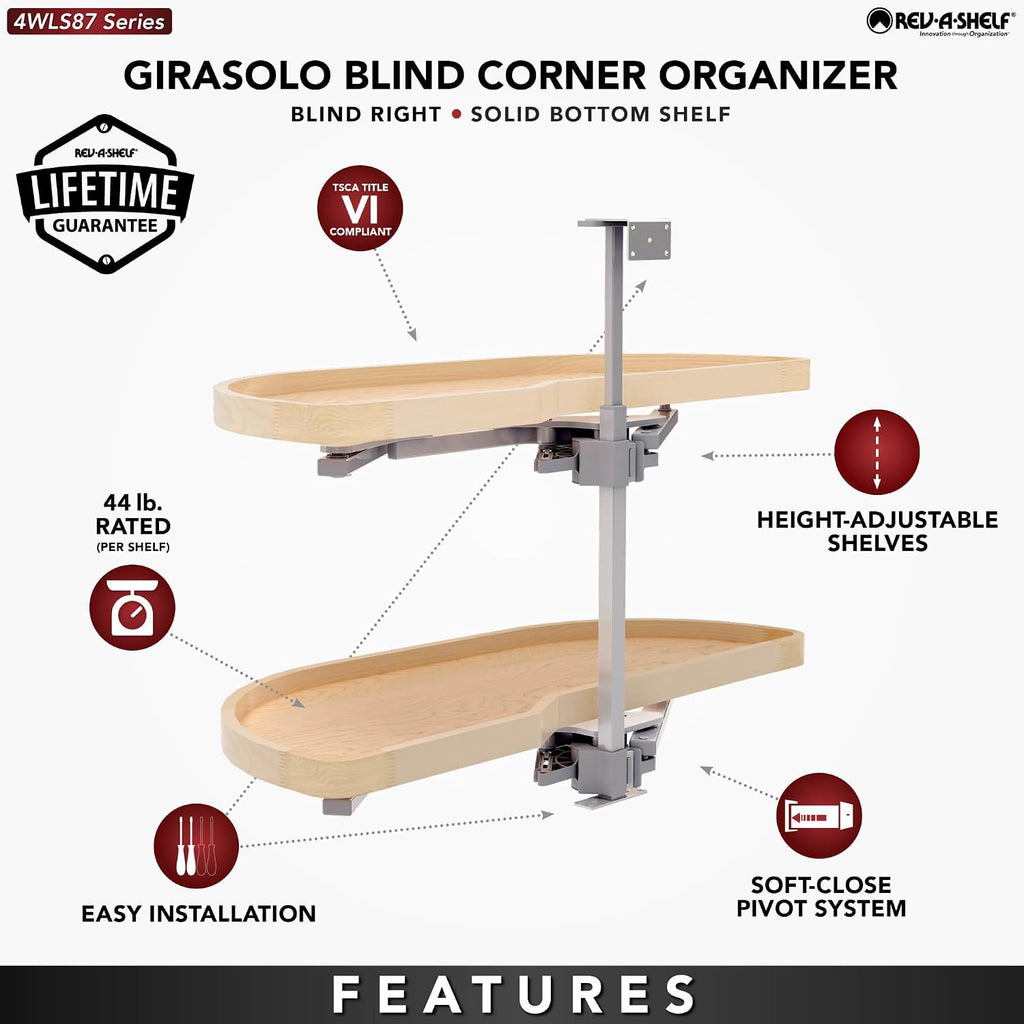 Rev-A-Shelf Maple Two-Tier Classic Girasolo w/Soft-Close for 12' Left Opening/Blind Right Corner Cabinets