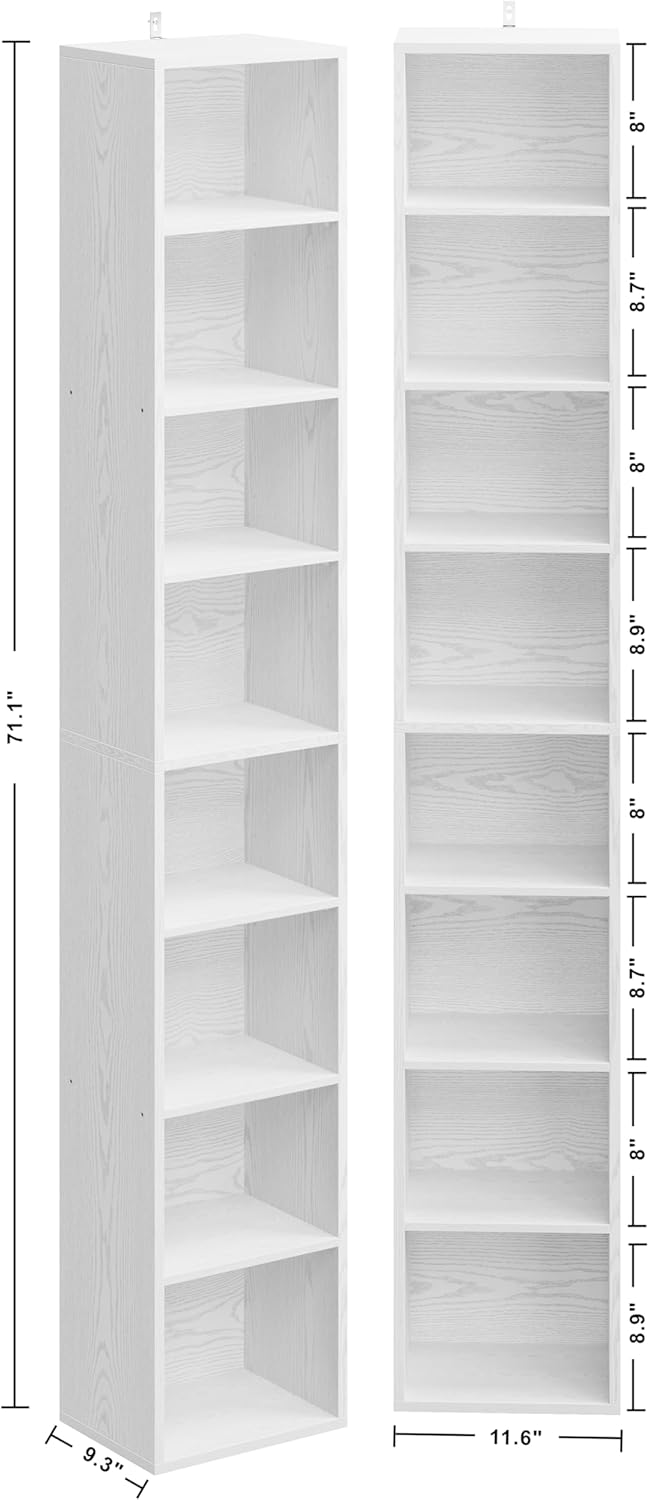 IRONCK Tall Narrow Bookshelf 8 Tiers 71in Set of 2, Compact Corner Bookcase, Easy to Match for Living Room, Office, Study, Bedroom