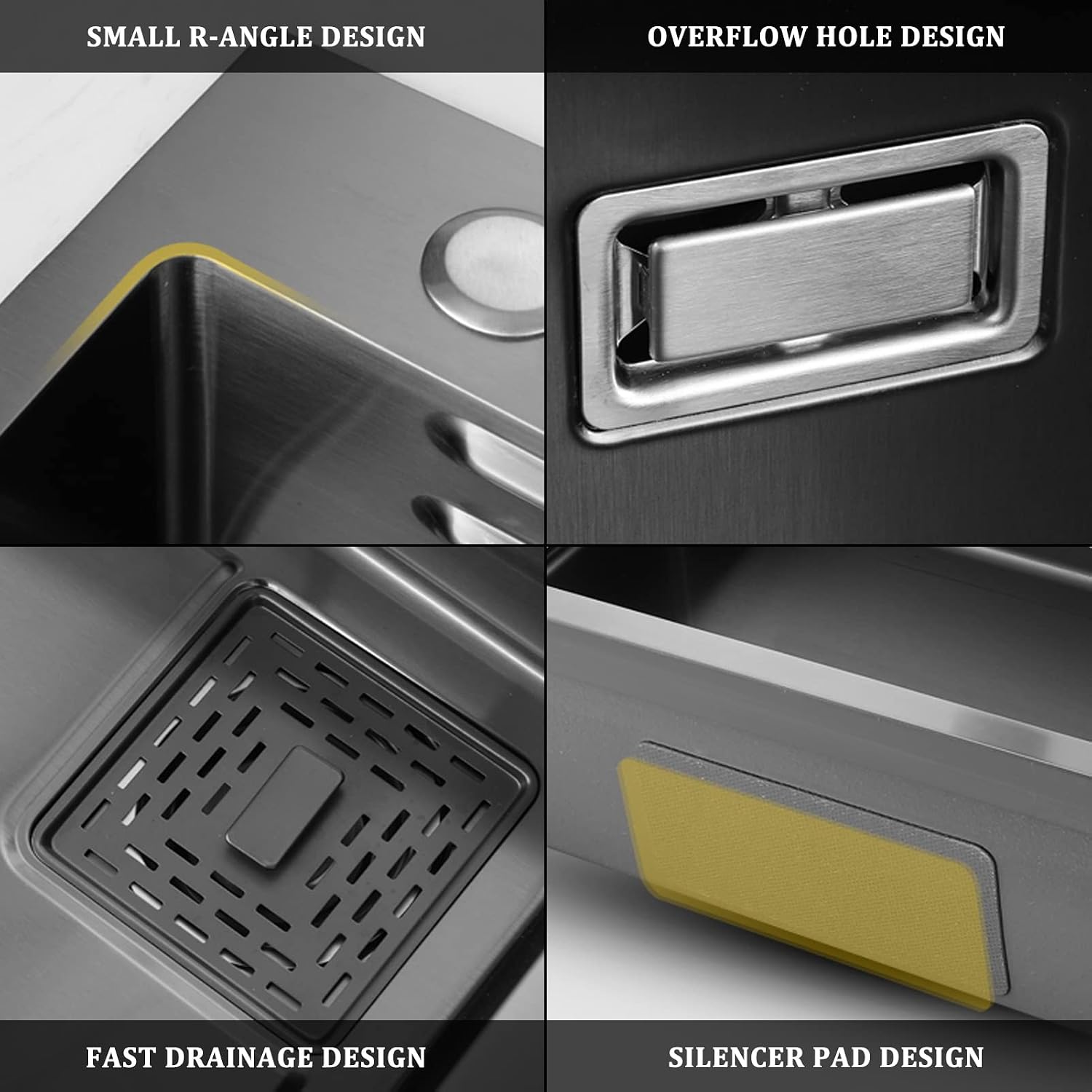 Black Nano Single Bowl Kitchen Sink 304 Stainless Steel Waterfall Bar Sink Multi-Purpose Handmade Sink Rv Sink with Pull-Out Faucet and Drainage Components Top Mount Or Undermount (Blacka 75x45x2