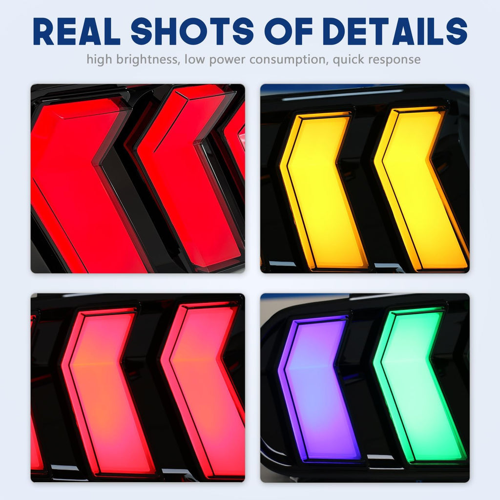 HCmotion LED Tail Lights For Ford Mustang Euro 2015-2023 (6 Lighting Modes), Start UP Animation With Sequential Turn Signal Rear Lamp Kit Assembly (Clear-RG)