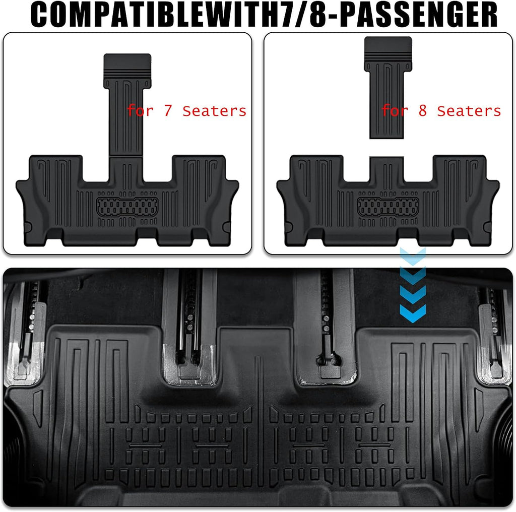 Auxko All Weather Floor Mats Cargo Mat with Backrest Mat for Kia Telluride 7&8 Seats 2020-2025 TPE Liners Accessories Guard Odorless Anti-Slip Floor Liners & Trunk Liner with Back Seat Protectors