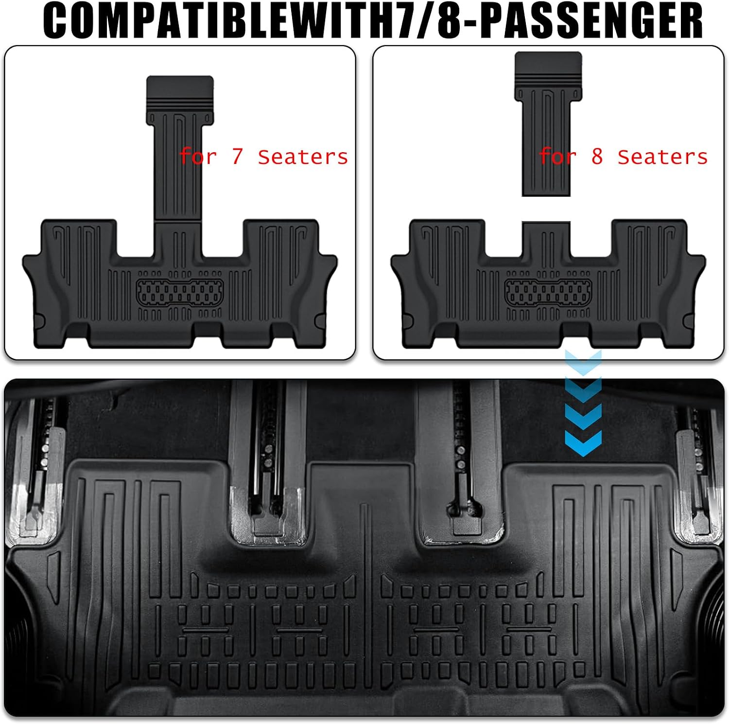 Auxko All Weather Floor Mats Cargo Mat with Backrest Mat for Kia Telluride 7&8 Seats 2020-2025 TPE Liners Accessories Guard Odorless Anti-Slip Floor Liners & Trunk Liner with Back Seat Protectors