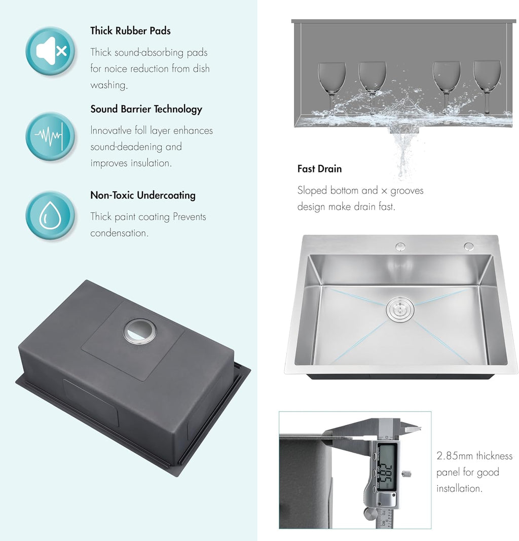 ATTOP 30 Inch Drop in Large Single Bowl Kitchen Sink, Nano Coating Stainless Steel Handmade Single Bowl Topmount Kitchen Sink