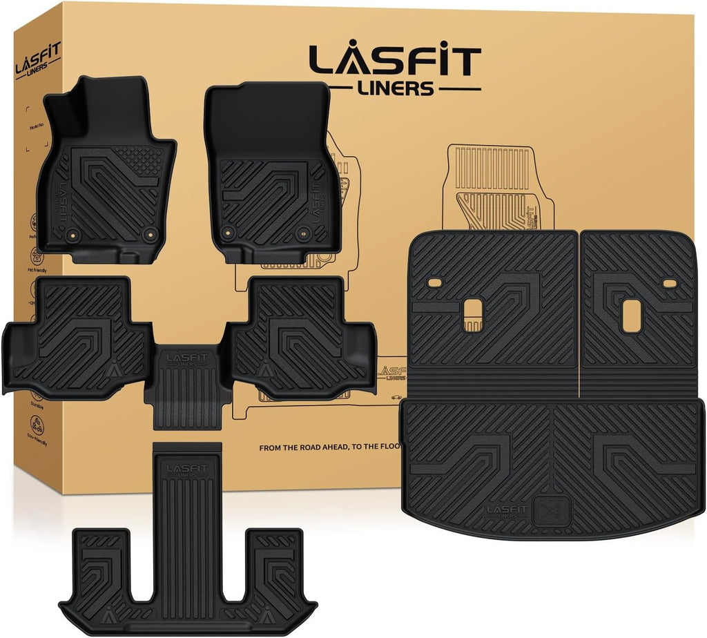 LASFIT Floor Mats & Backrest Mats & Cargo Mats for Mazda CX-90/CX-90 PHEV 2026 2025 2024 7 Seats (Only Fit 3rd Row 60/40 Split-Bench Seats) All Weather TPE Custom Fit Car Liners for CX-90/CX-90 PHEV