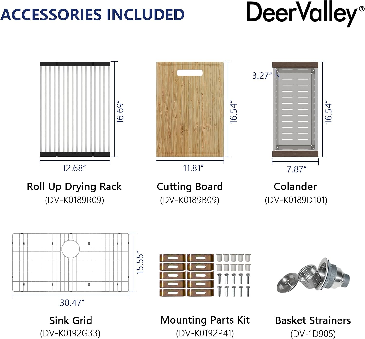 DeerValley Undermount Kitchen Sink Workstation 33 Inch, 16 Gauge Stainless Steel Single Bowl Sink, Handmade with Built-In Accessories, Ledge Design & Cutting Board
