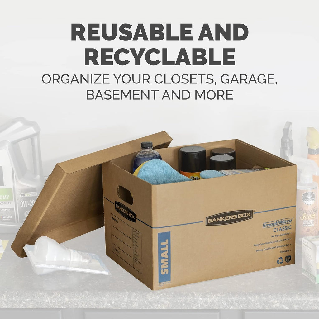 Bankers Box Classic Moving Box 30 Pack Kit, Reinforced Handles, Tape-Free Assembly, Box with Lid, 5 Small 20 Medium and 5 Large Boxes (7716502)