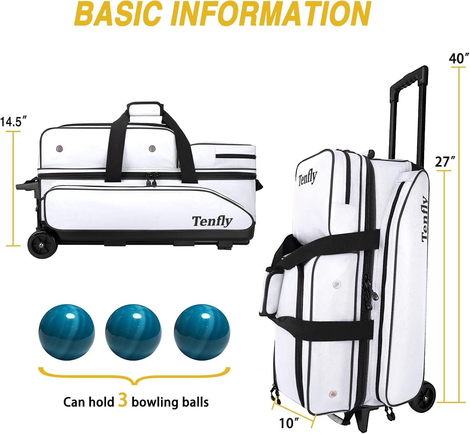 Triple Roller Bowling Bag with Wheels, Heavy Duty 3 Ball Bag for League & Recreational Bowlers