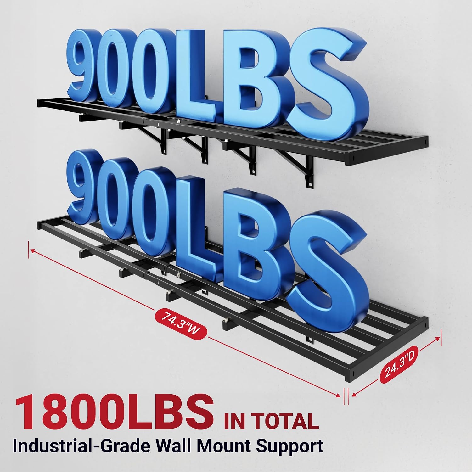 FLEXIMOUNTS Fold-Down 2x6ft Garage Wall Shelving, 2-Pack Heavy Duty Folding Garage Shelving Wall Mounted, 1800 lbs Capacity, Storage for Power Tools, Garden Supplies & Seasonal Storage, Lite Series