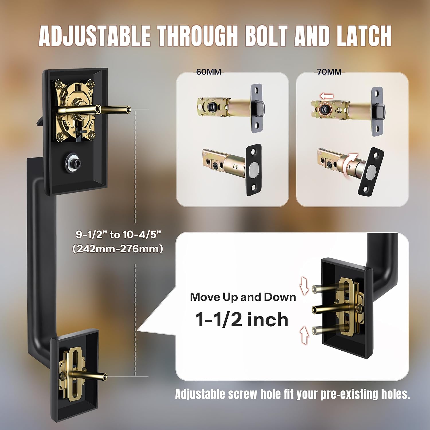 Double Front Door Lock Set, Keyed Entry Front Door Handleset with Dummy, Square Heavy Duty Door Lever and Single Cylinder Deadbolt Combo, Matte Black
