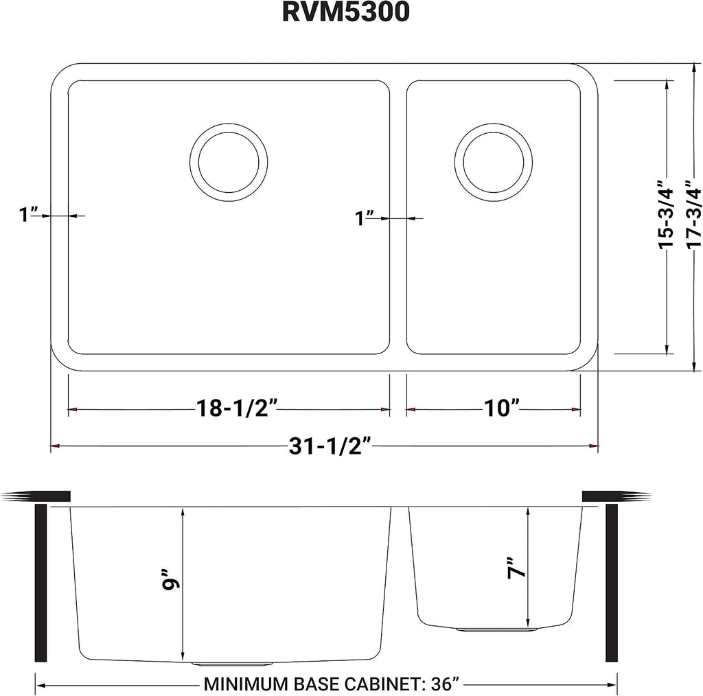 Ruvati 32-inch Undermount Kitchen Sink - 70/30 Double Bowl Kitchen Sink - 16 Gauge Stainless Steel Sinks with Brushed Finish hides scratches, Easy-to-Clean Undermount Sinks - RVM5300