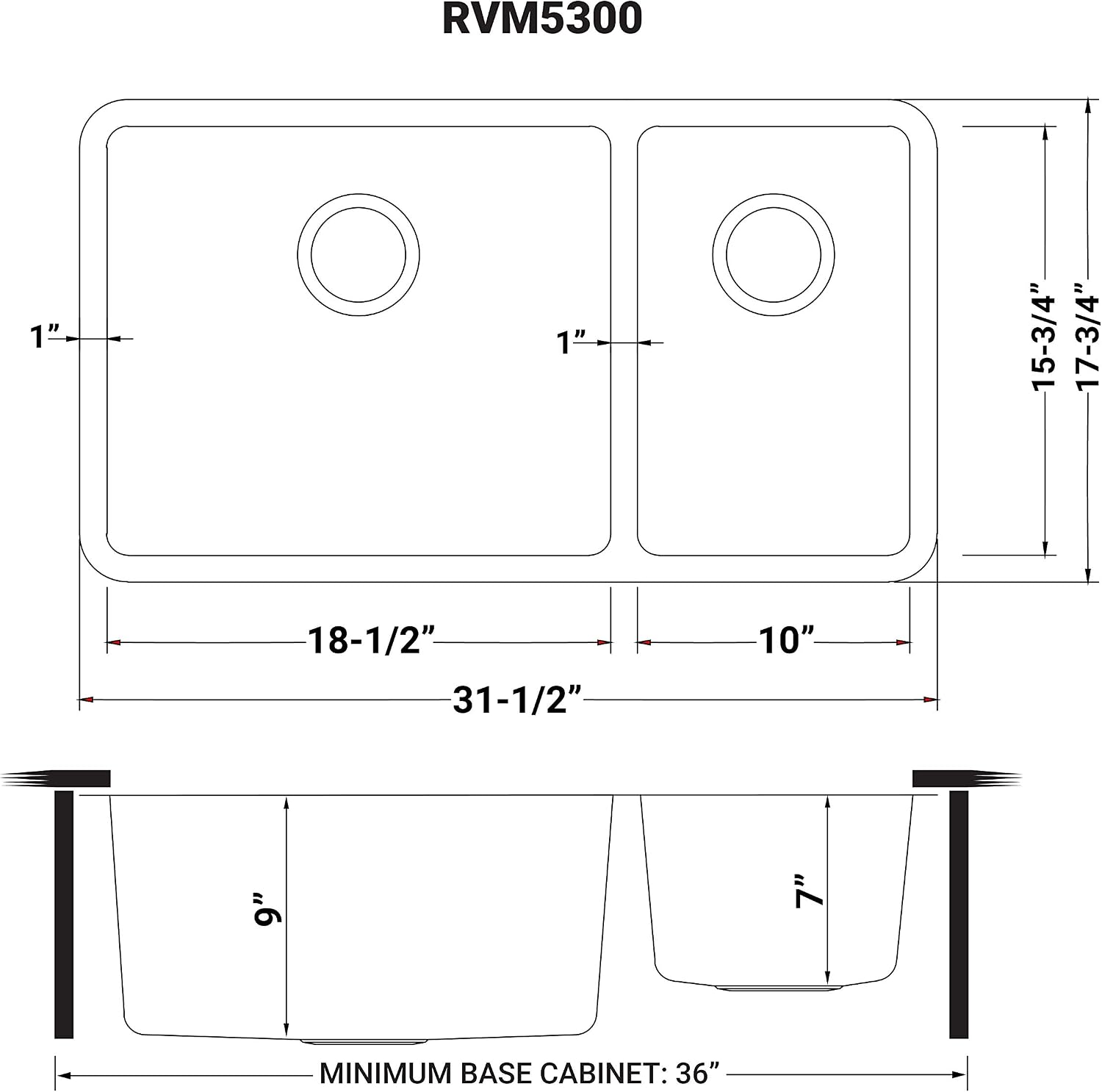Ruvati 32-inch Undermount Kitchen Sink - 70/30 Double Bowl Kitchen Sink - 16 Gauge Stainless Steel Sinks with Brushed Finish hides scratches, Easy-to-Clean Undermount Sinks - RVM5300