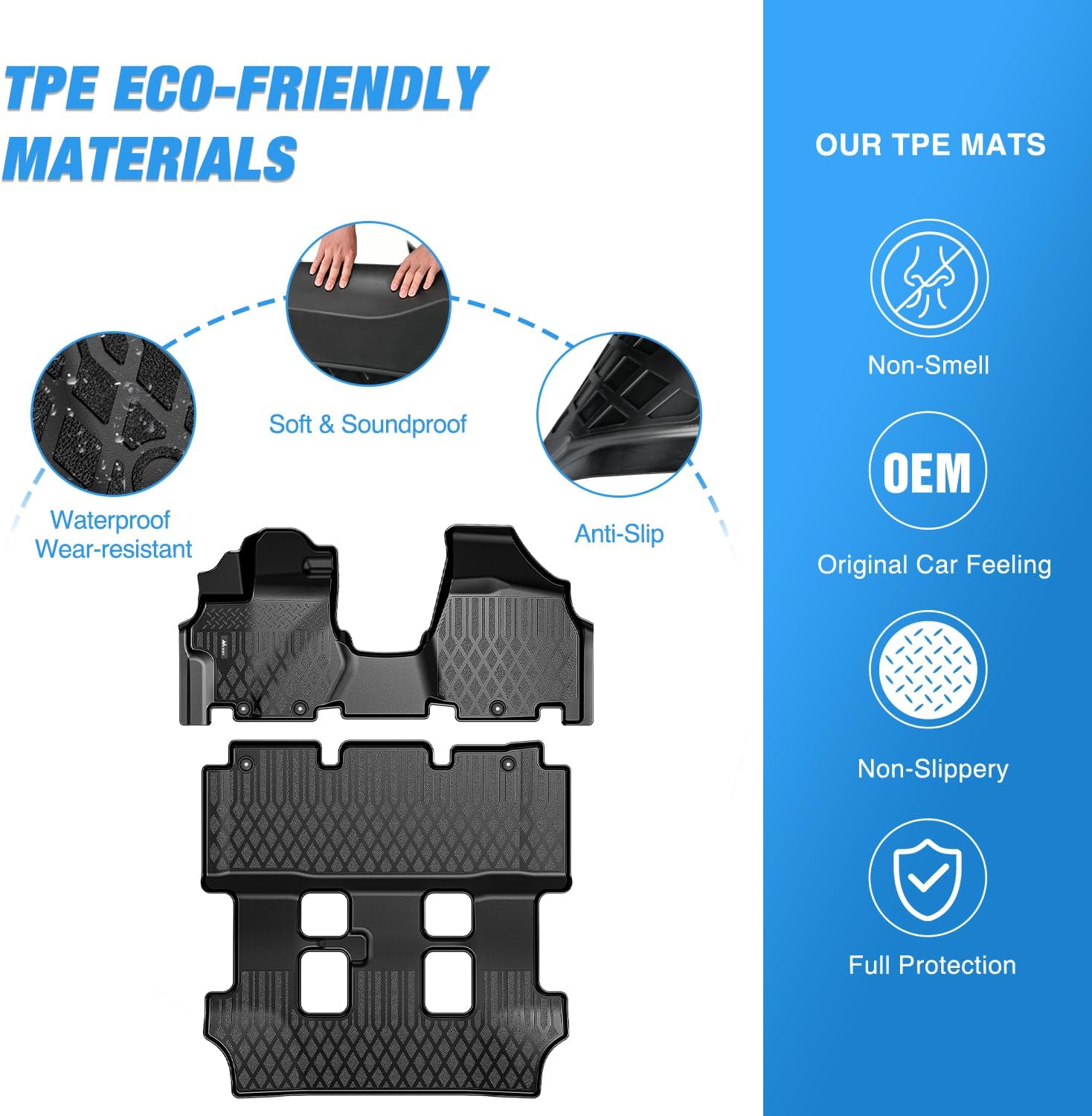 Nilight TPE Floor Mats for Honda Odyssey 2011 2012 2013 2014 2015 2016 2017 All Weather Custom Fit Heavy Duty Floor Liners