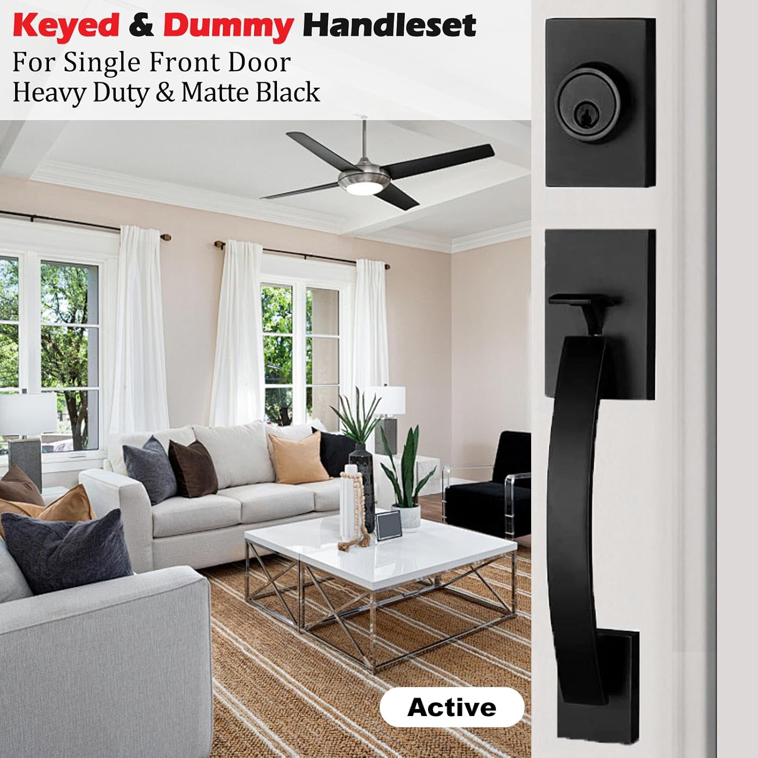 NEWBANG 2 Pack to be Keyed Alike Modern Entry Handlesets for Front Doors with Same Culinders and Same Keys in Matte Black(1 PC Keyed and 1 PC Keyed & Dummy),MDHST2017DB-AMZ-SET