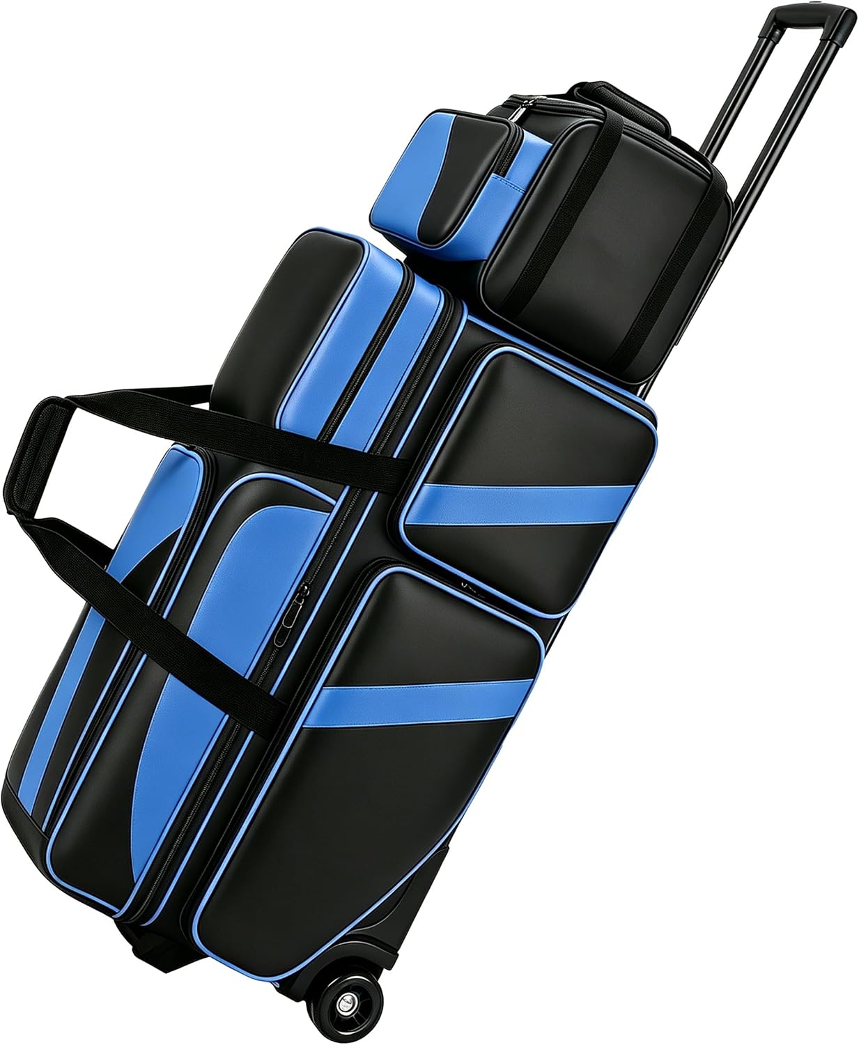 4 Ball Bowling Bag with Wheels, Bowling Bag 4 Ball Roller with Multi-pocket & Shoe Compartment & Retractable Handle, 3 Ball Roller Bag + 1 Ball Color Matching Add On Tote