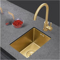 Kitchen Sink Brushed Gold Single Bowl Stainless Steel Square with Big Bend Faucet & Drainage Components Drop in Or Undermount (Color : Gold, Size : 43x26x22cm) (Gold 43x26x22cm)