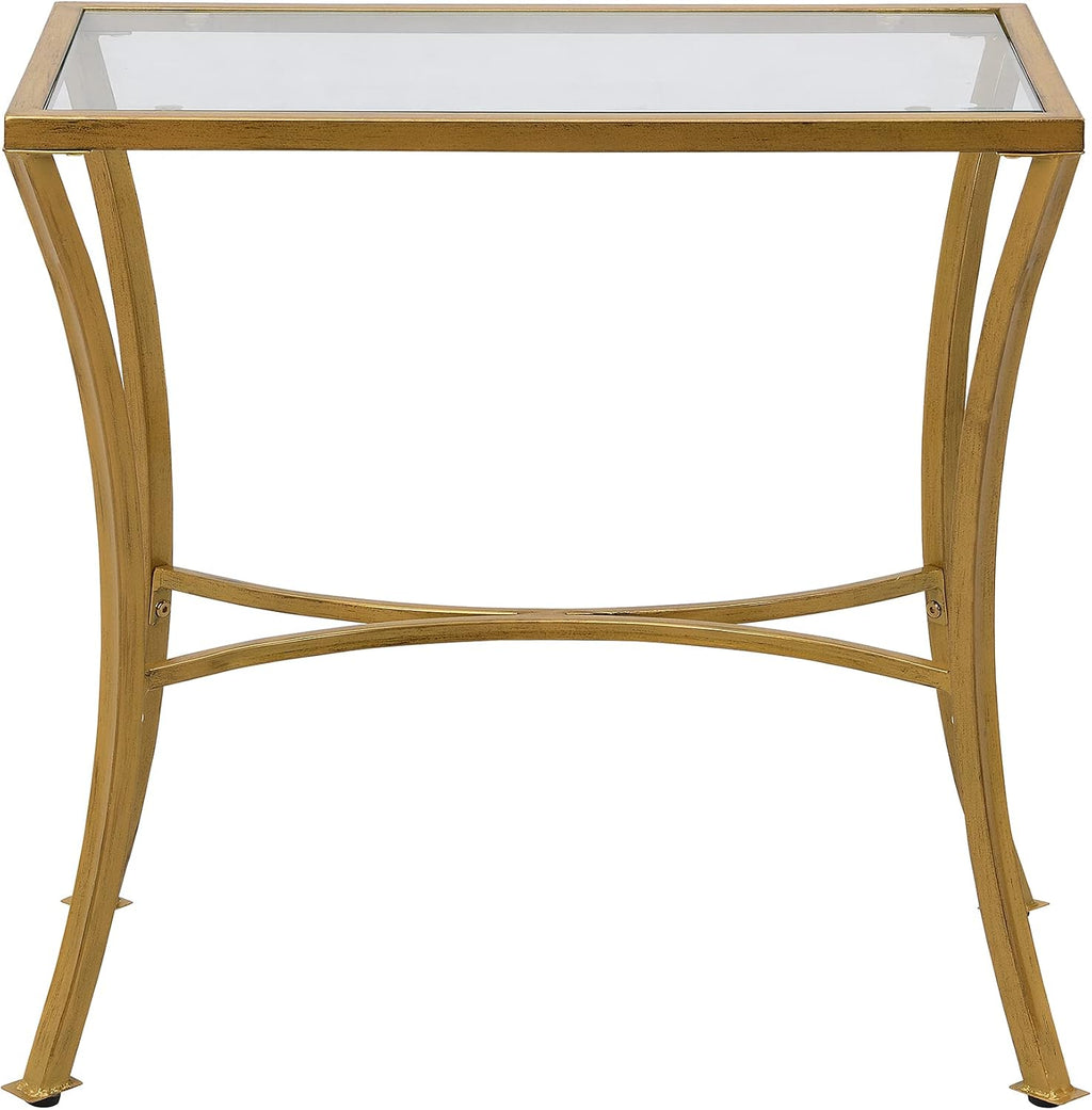 Carolina Chair & Table Ryker Accent Table with Clear Tempered Glass Top – Elegant Modern Furniture, Antique Gold Slim Metal Frame Side Table for Home Decor, Small Living Room, Bedroom, Entryway