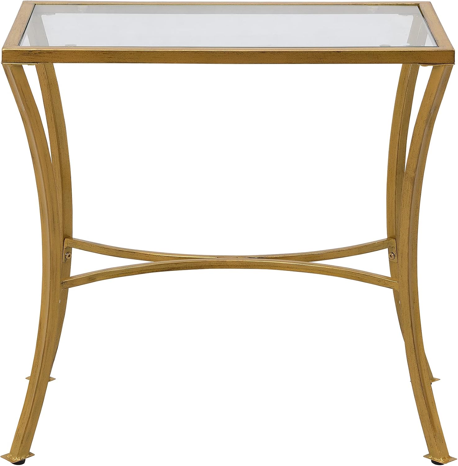 Carolina Chair & Table Ryker Accent Table with Clear Tempered Glass Top – Elegant Modern Furniture, Antique Gold Slim Metal Frame Side Table for Home Decor, Small Living Room, Bedroom, Entryway