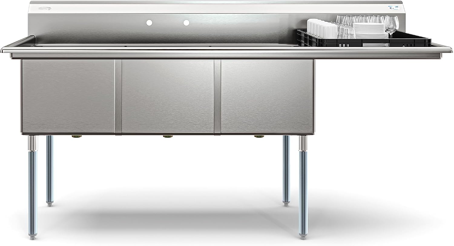 KoolMore 81 in. Three Compartment 18-Gauge Stainless-Steel NSF Commercial Kitchen Sink, Bowl Size 18x24x14, with Three Basins and Pre-Drilled Faucet Holes with Right Drainboard (KM-SC182414-24R3)