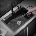 304 Stainless Steel Kitchen Sink Household Handmade Single Bowl Bar Sink Square Nano RV Sink with Faucet and Drainage Kit Top Mount Or Undermount (Color : Black-b, Size : 68x45x20cm) (Blackd 72x4