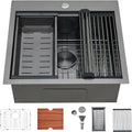 SHACO 21 Inch Black Drop In Kitchen Sink, 21x20 Inch Gunmetal Black Top Mount 16 Gauge Stainless Steel Single Bowl Workstation RV Small Kitchen Outdoor Laundry Wet Prep Sink with Accessories