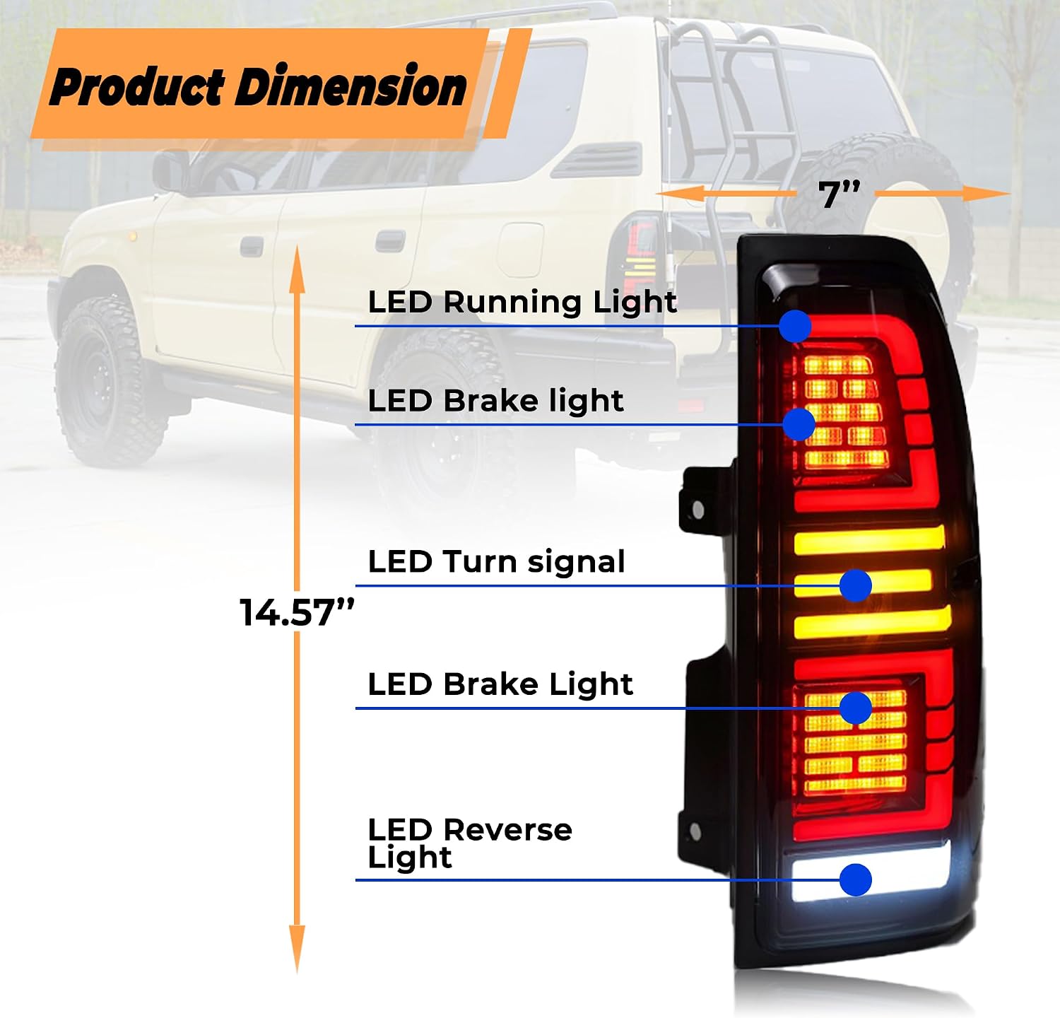 Tail Light, LED Tail Lights Assembly for Toyota Land Cruiser Prado 90 LC90 LC95 1996-2004 Rear Tail Light Dynamic Start and Turn Signals, Left and Right Automotive Taillight Assemblies, Smoked