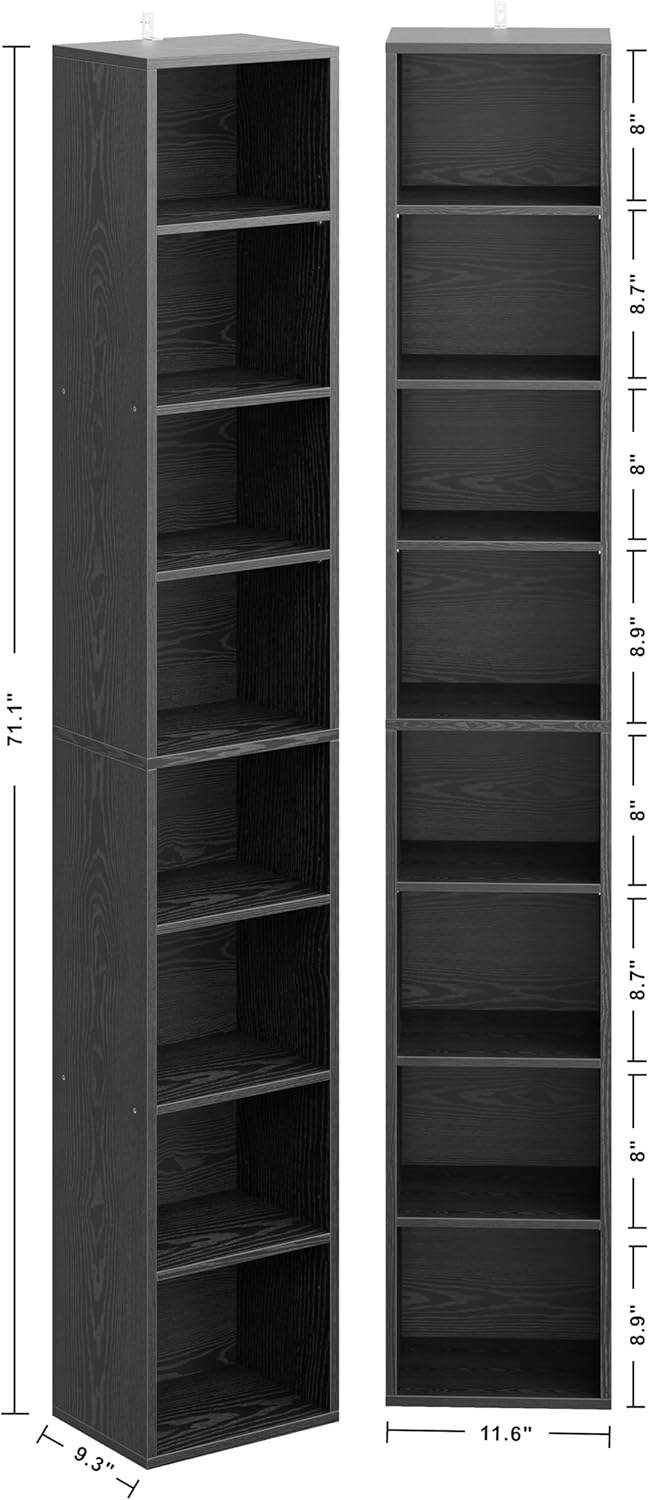 IRONCK Tall Narrow Bookshelf 8 Tiers 71in Set of 2, Compact Corner Bookcase, Easy to Match for Living Room, Office, Study, Bedroom