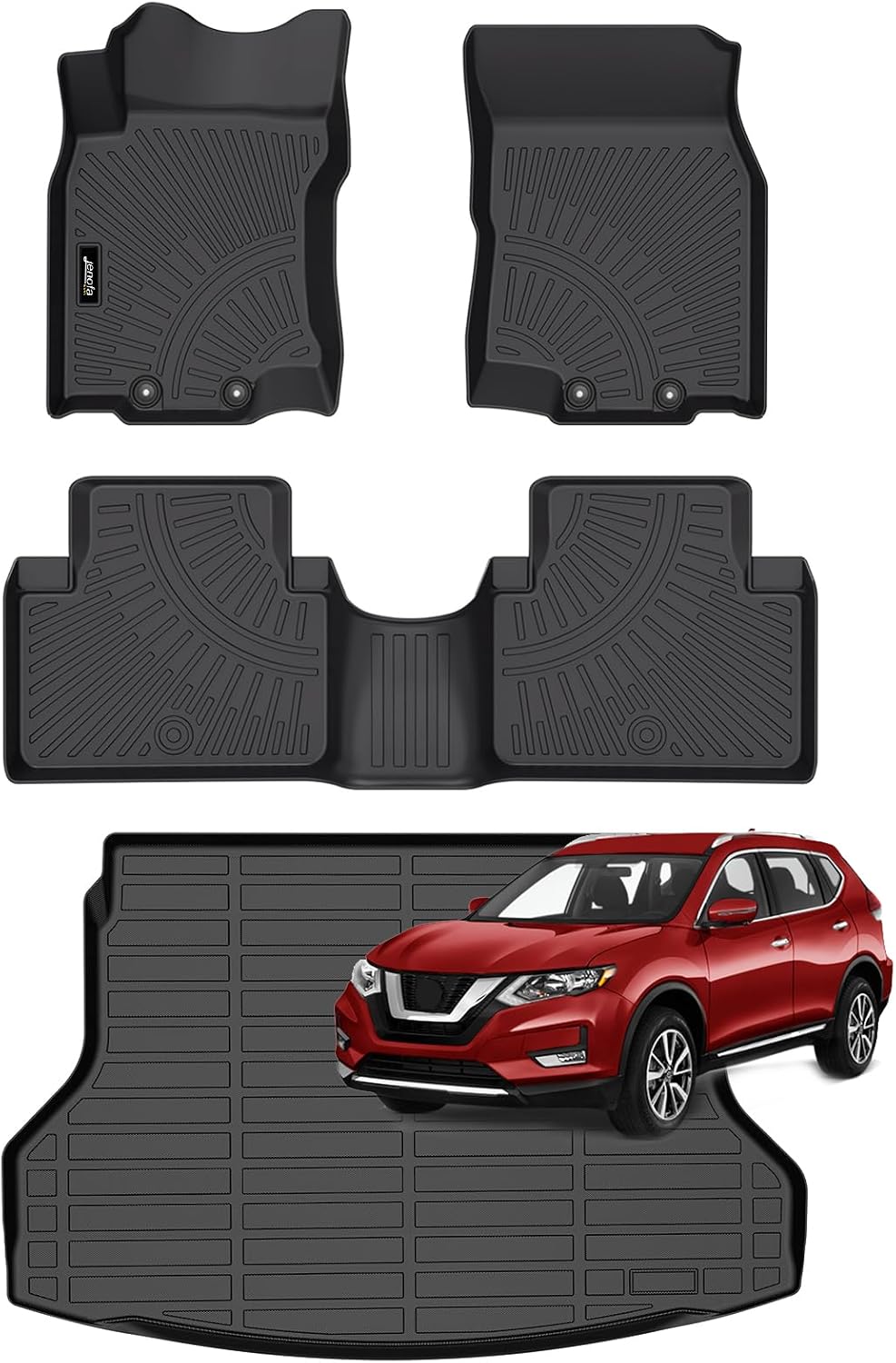 Jenofa-Car Floor Mats & Cargo Liner for Nissan Rogue 2014-2020 (Not Fit 7-Seat or Hybrid or Rogue Sport) All Weather Floor Mats Waterproof Durable Custom Floor Liners for Rogue Accessories Black