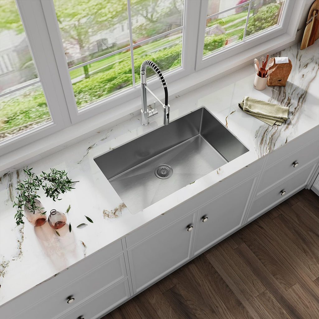 Sinber HU3219S-S 32' x 19' x 10' Undermount Single Bowl Kitchen Sink with 18 Gauge 304 Stainless Steel Satin Finish HU3219S-S (Sink Only)