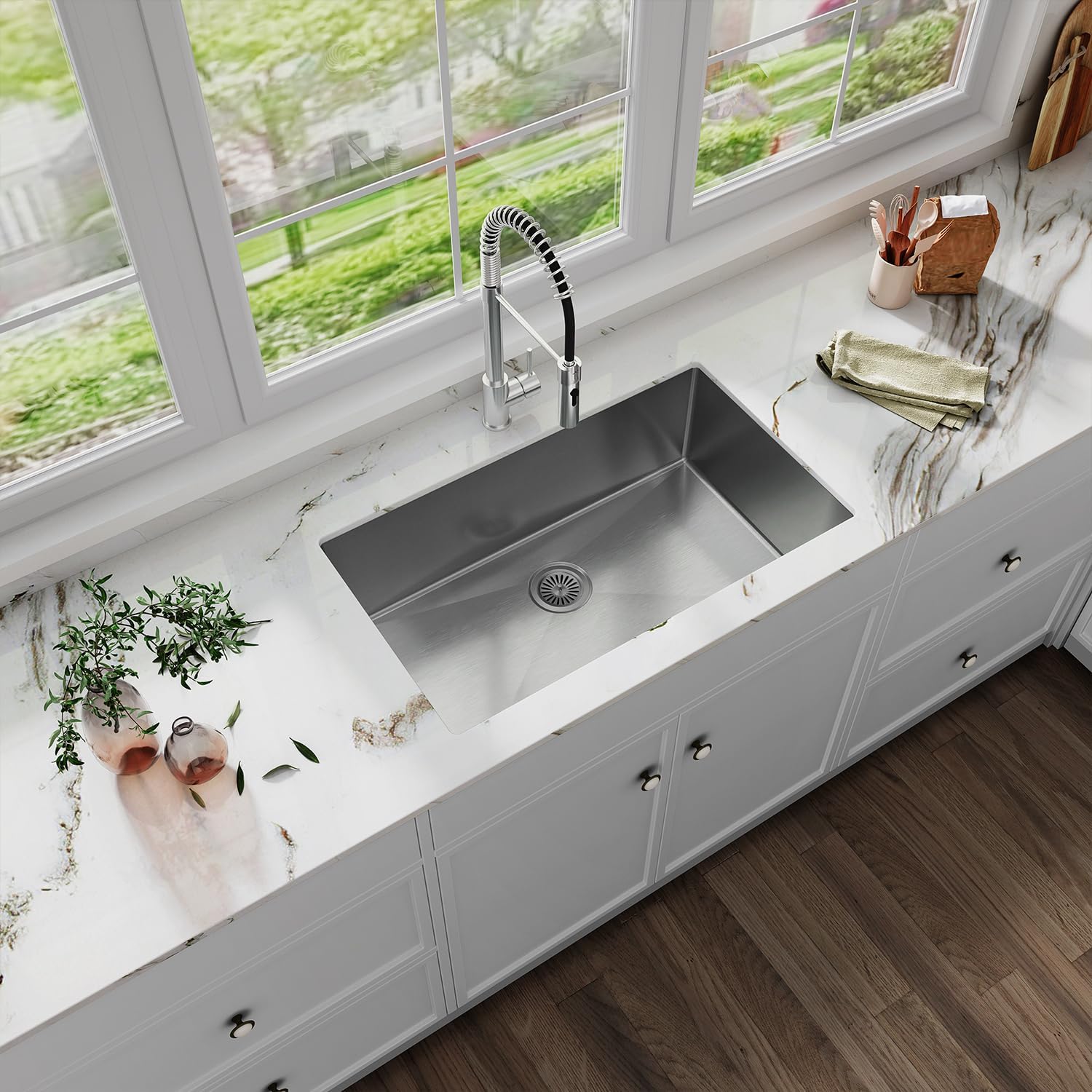 Sinber HU3219S-S 32' x 19' x 10' Undermount Single Bowl Kitchen Sink with 18 Gauge 304 Stainless Steel Satin Finish HU3219S-S (Sink Only)