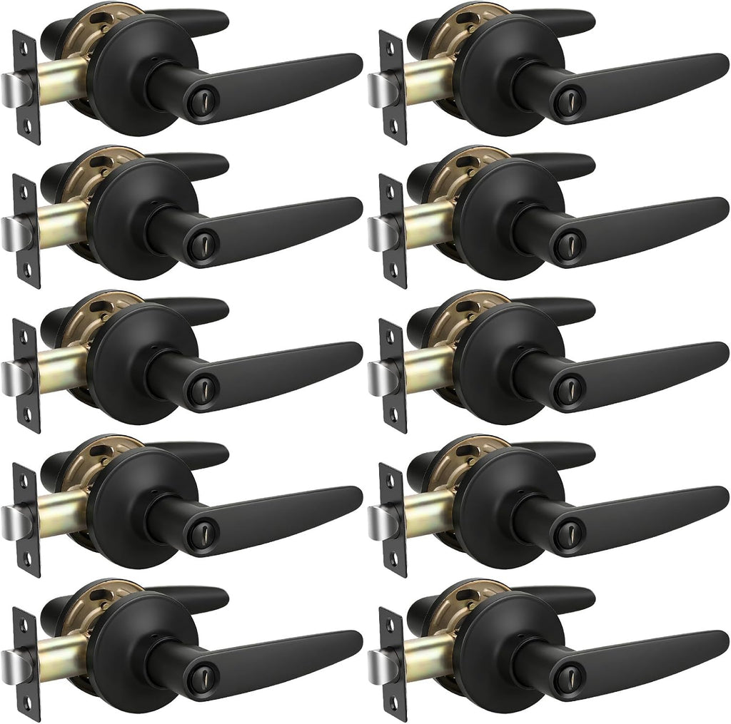 KNOBWELL 10 Pack Door Levers Matte Black Bedroom Door Handles with Lock Privacy Door Handles Interior Door Knobs(Lock with NO Key)