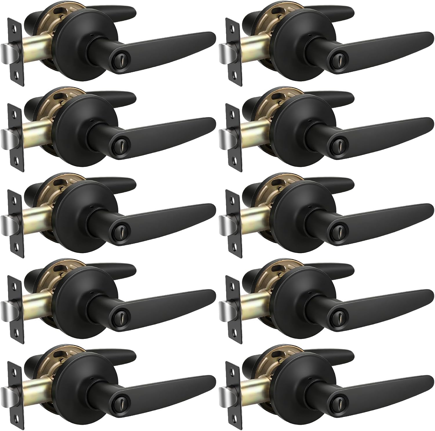 KNOBWELL 10 Pack Door Levers Matte Black Bedroom Door Handles with Lock Privacy Door Handles Interior Door Knobs(Lock with NO Key)