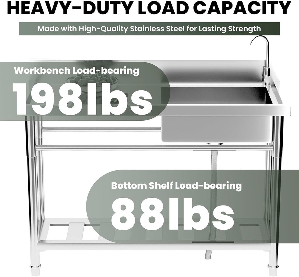 304 Stainless Steel Commercial Triple Bowl Sinks with 20' L x 13' W x 8' D Bowl, 47.3 inch Free Standing Sink Station, Restaurant Sink for Home Bar Restaurant Loading 286 Lbs